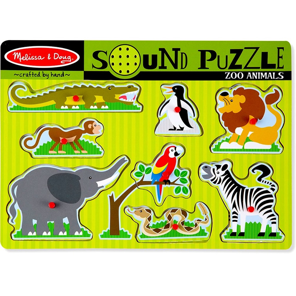 Melissa & Doug Zoo Animals🐘🐊🦓🦁🐍🐧🐒🦜Sound Puzzle🧩